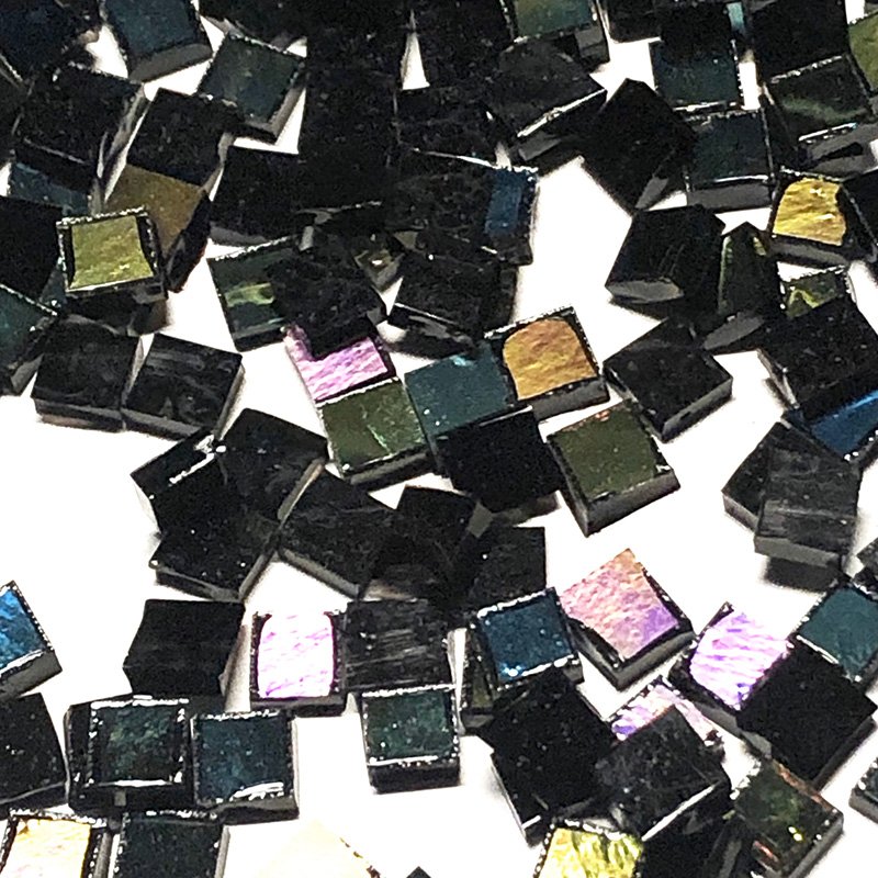 1/4" Iridescent Black Glass Mosaic Tiles - Big Mama Mosaics
