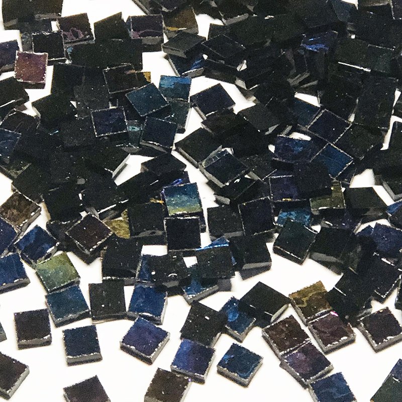 3/8" Iridescent Black Glass Mosaic Tiles - Big Mama Mosaics
